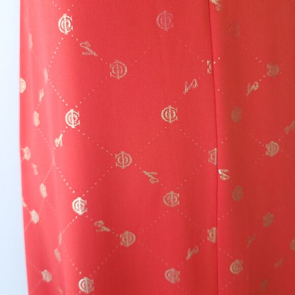 Coogi Maxi Dress Red Slinky Halter Neck Logo Spellout Gold Women - Picture 9 of 16